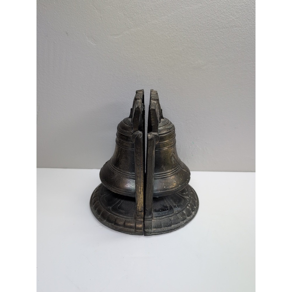 VINTAGE BRASS BRONZE LIBERTY BELL‎ BOOKENDS 1974 WCC FELT BOTTOM 6 1/4" TALL